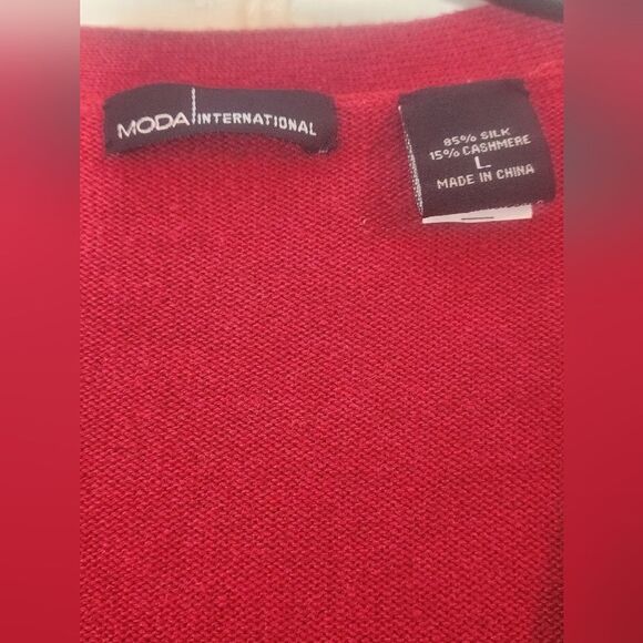 Moda International L Silk Cashmere Button Up Cardigan Womens  Burgundy Sweater - Picture 5 of 5